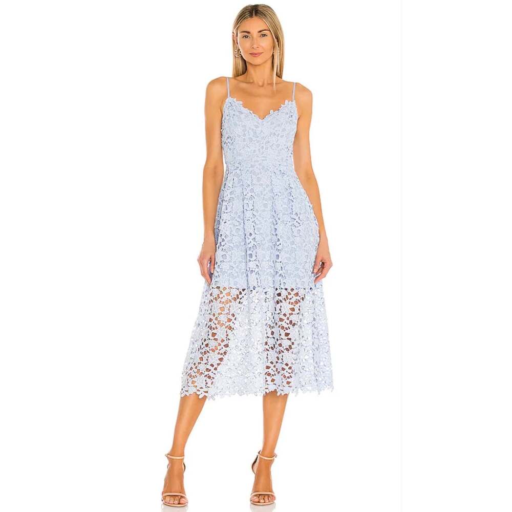 ASTR The Label Lace A-Line Midi Dress M Periwinkle Blue Crochet Spaghetti Strap